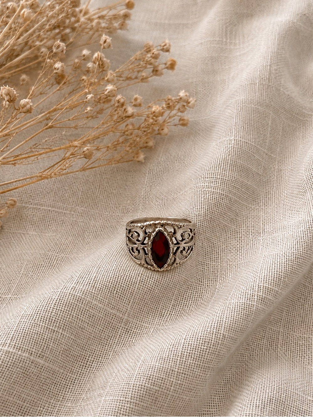 Vintage ESPO 14K GE Filigree Ring Red Garnet Ruby Style Stone Size 7 - Picture 2 of 5